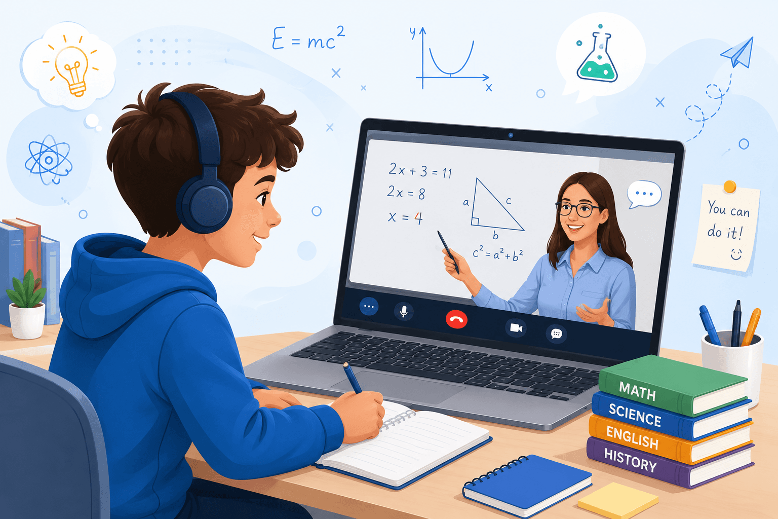 Student learning online with a tutor through MathnSci